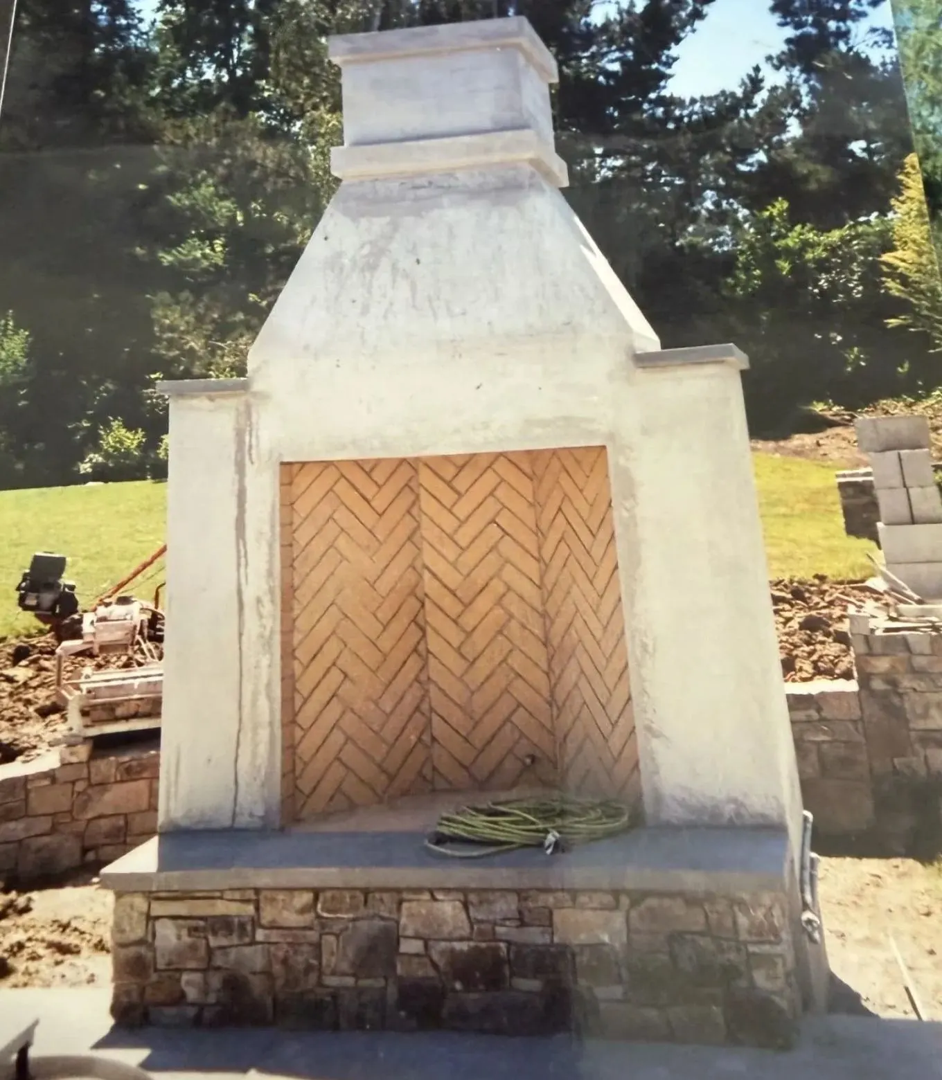 Outdoor fireplace before finish work